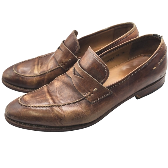Magnanni Mens‎ Brown Leather Penny Loafers Size 10 M - Picture 1 of 13